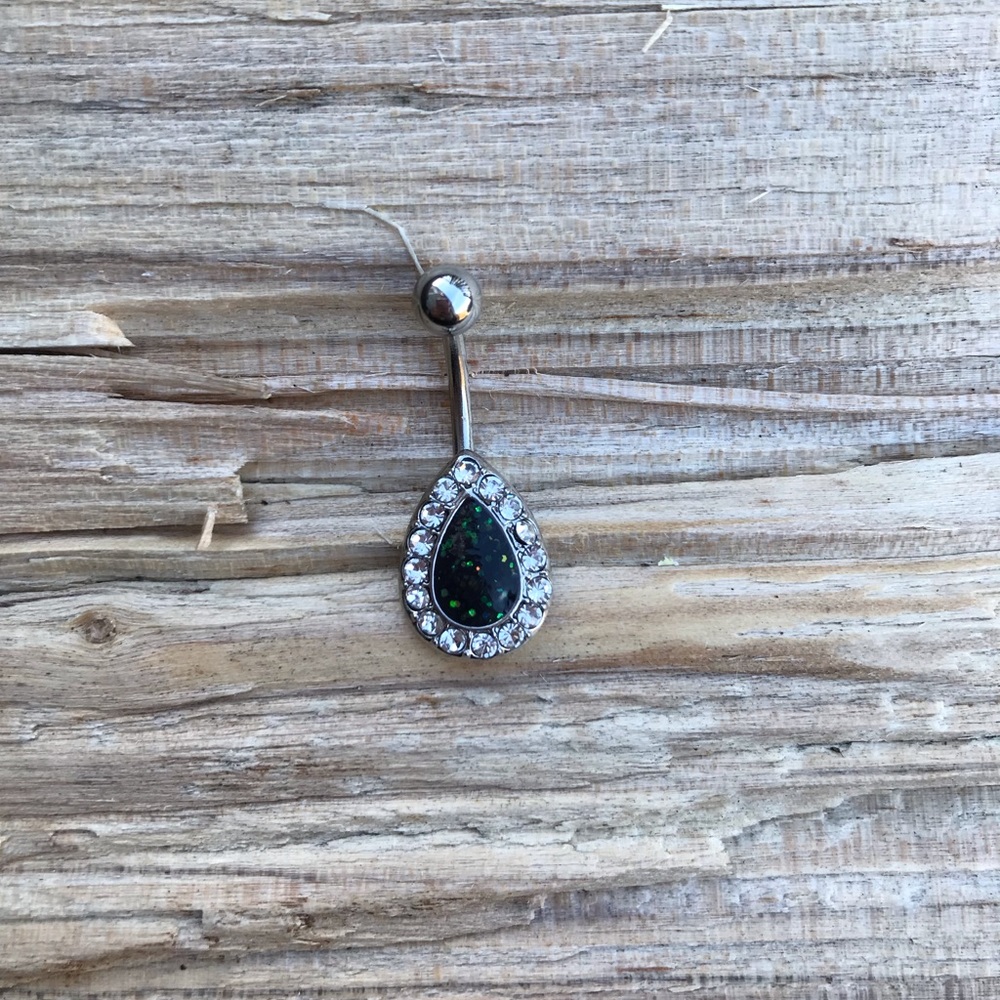 Green Opal Teardrop Belly‎ Button Ring